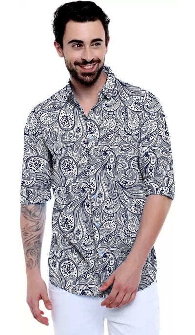 Cotton Printed Full Sleeves Regular Fit Casual Shirt For Men - L - Shopaholics