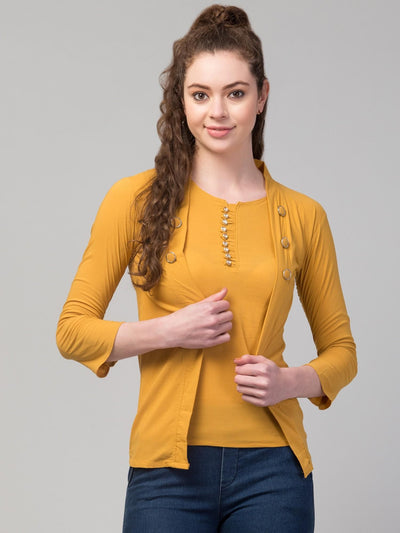Cotton Silk Solid Three Quarter Sleeves Top For Women - Shopaholics