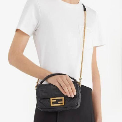 Baguette Chain Strap Leather Handbag For Women - Black - Shopaholics