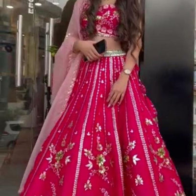Banarasi Gold Zari Lehenga Blouse With Silk Dupatta For Women - Pink - Shopaholics