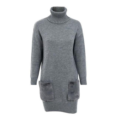 Elegant Turtleneck Women Knitted Dress - Gray / One Size - Shopaholics