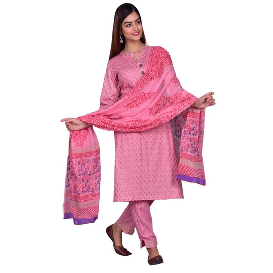Beautiful Rayon Printed Kurti Palazzo With Dupatta For Women - M / Pink - Shopaholics