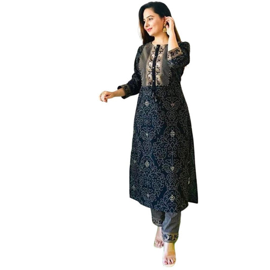 Beautiful Rayon Printed Kurti With Pant For Women - M-38 / Black - Shopaholics