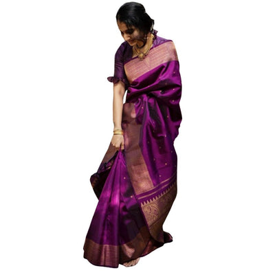 Beautiful Silk Zari Weaving Saree With Blouse For Women - Pink - Shopaholics
