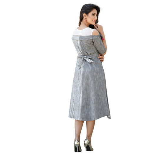 Belt On Back Fitting Shoulder Western Dress For Women - Shopaholics