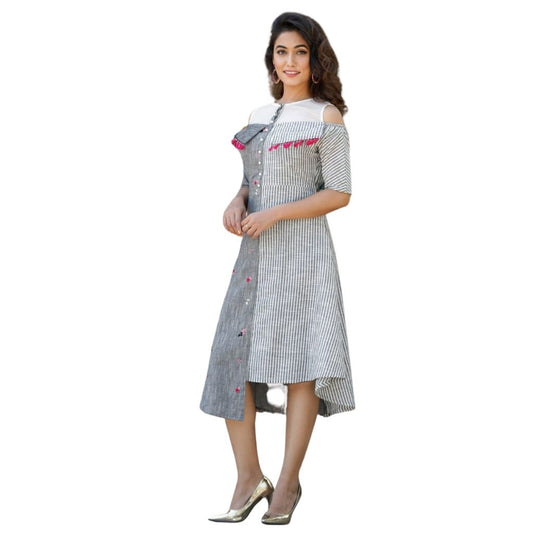 Belt On Back Fitting Shoulder Western Dress For Women - M / Grey - Shopaholics