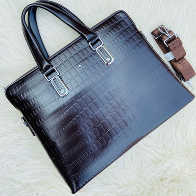 Black Leather Shoulder Laptop Bag For Men And Women - Black - Shopaholics