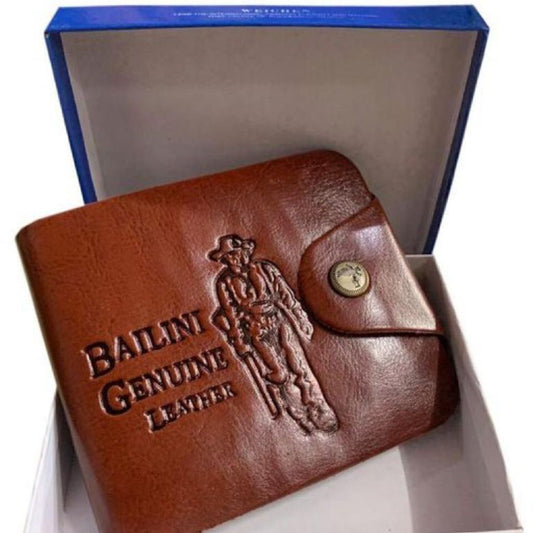 Brown Bailini Printed Leather Wallet For Men - Brown - Shopaholics