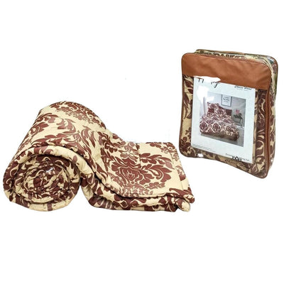 Brown Chenille Floral Printed Reversible Comforter Set Bedsheet - Brown-Cream - Shopaholics