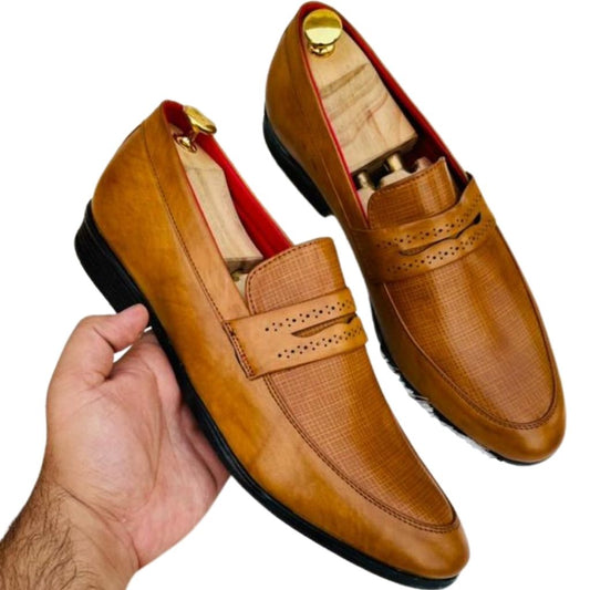 Brown Formal Leather Loafers Shoes For Men - Shopaholics