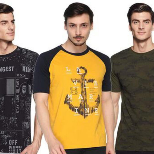 Casual Elegant Cotton Set Of 3 T-Shirt For Men - 3 / S - Shopaholics