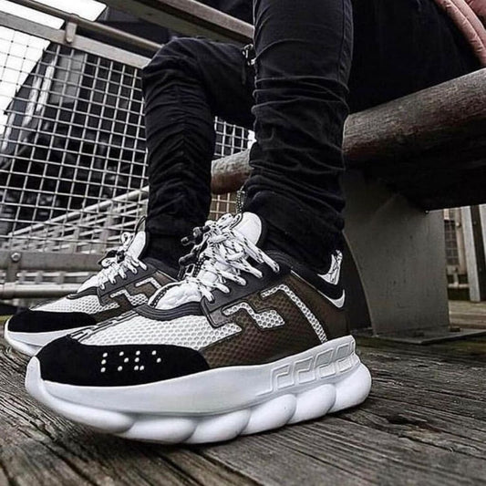 Chain Reaction White And Black Sneakers Shoes For Men - Shopaholics