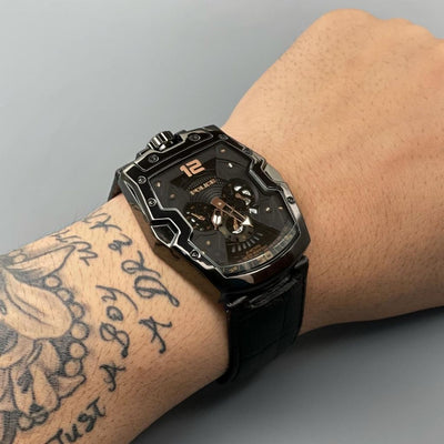 Chrono Analogue Black Leather Wrist Watch For Men - Shopaholics