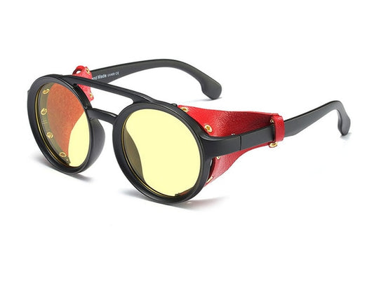 Classic Round Steampunk Sunglasses For Men - Matte Black Yellow - Shopaholics