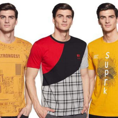 Classic Half Sleeve Cotton Set Of 3 T-Shirt For Men - Light Yellow / S - Shopaholics