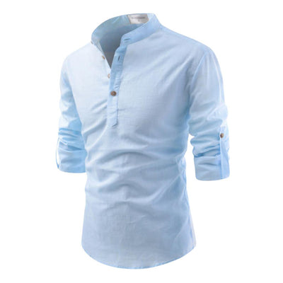 Cotton Crepe Three Quarter Sleeve Kurta Shirt For Men - M-38 / Sky Blue - Shopaholics