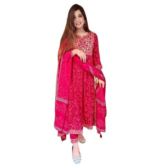 Cotton Embroidery Kurti Pant With Malmal Dupatta For Women - M-38 / Pink - Shopaholics