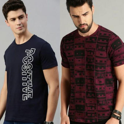 Cotton Half Sleeve Pack Of 2 Combo T-Shirt For Men - M-38 - Shopaholics