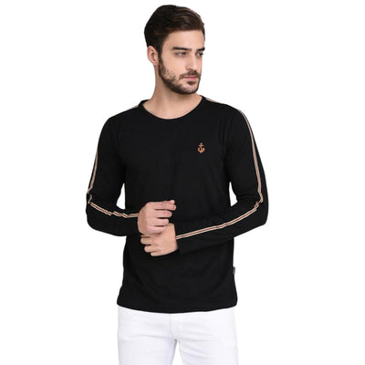 Cotton Side Hand Patti Full Sleeve T-Shirt For Men - Black / S-36 - Shopaholics
