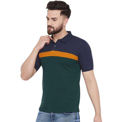 Cotton Striped Half Sleeve T-Shirt For Men - Blue-Orange-Green / S-36 - Shopaholics
