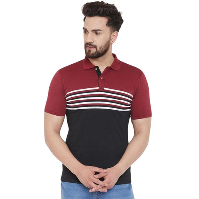Cotton Striped Regular Fit T-Shirt For Men - Red-Black / S-38 - Shopaholics