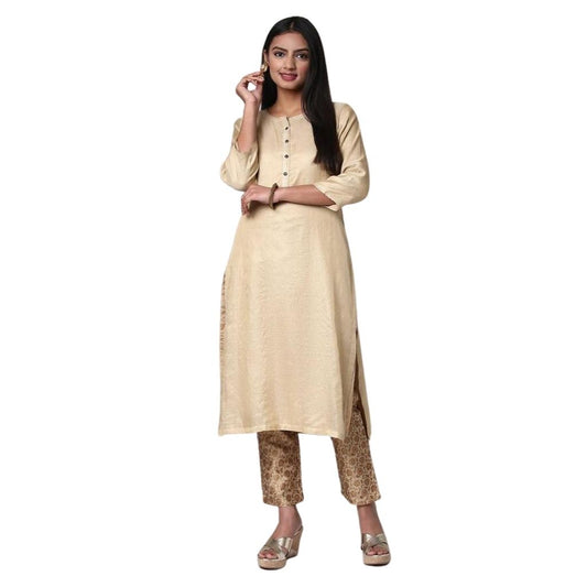 Cotton Zari Weaving Kurti With Pant For Women - 38" Inch / Saga Green - Shopaholics