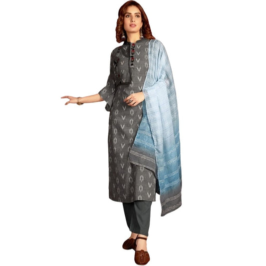 Cotton Airtex Kurti With Dupatta For Women - L-40 / Grey - Shopaholics
