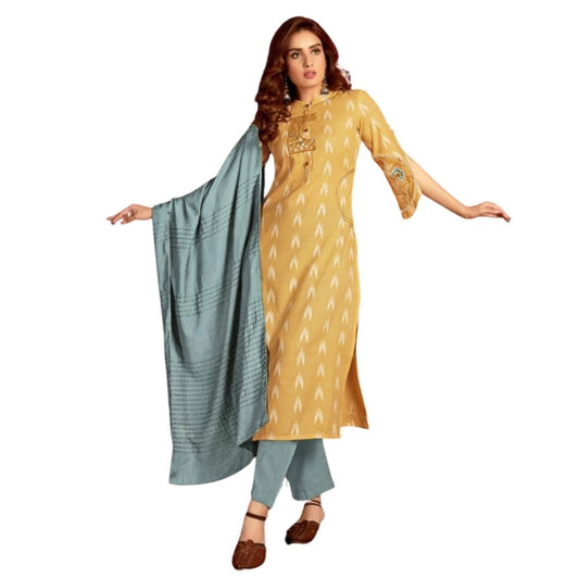 Cotton Airtex Kurti With Dupatta For Women - L-40 / Yellow - Shopaholics
