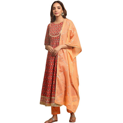 Cotton Anarkali Kurti Pant With Dupatta For Women - Shopaholics