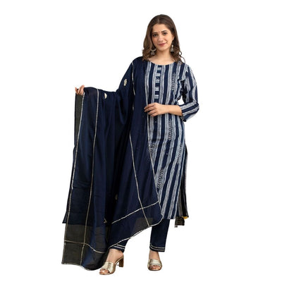 Cotton Block Printed Kurti Pant With Dupatta For Women - Shopaholics