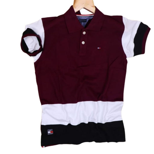 Cotton Cut And Sew Polo T-Shirt For Men - Maroon / L - Shopaholics