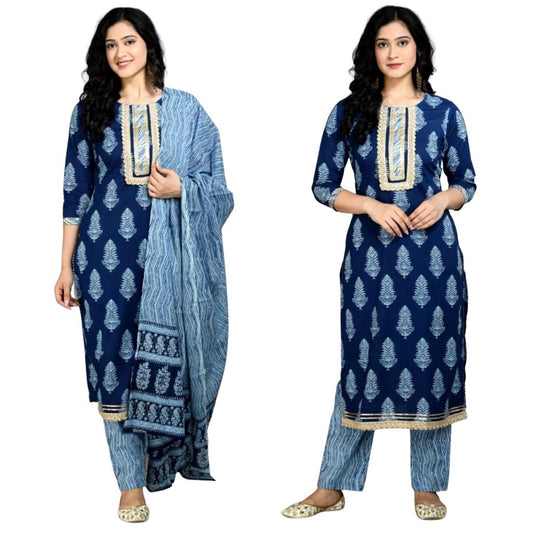 Cotton Kurti With Palazzo And Dupatta For Women - Shopaholics