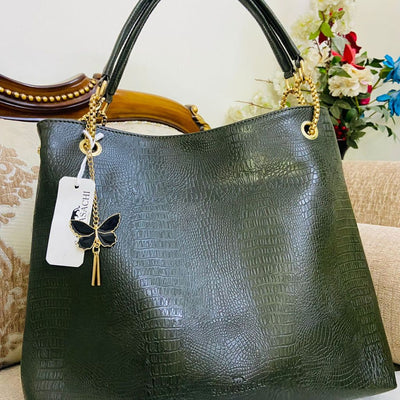 Designer Croco Tote Large Bucket Handbag For Women - Dark Green - Shopaholics