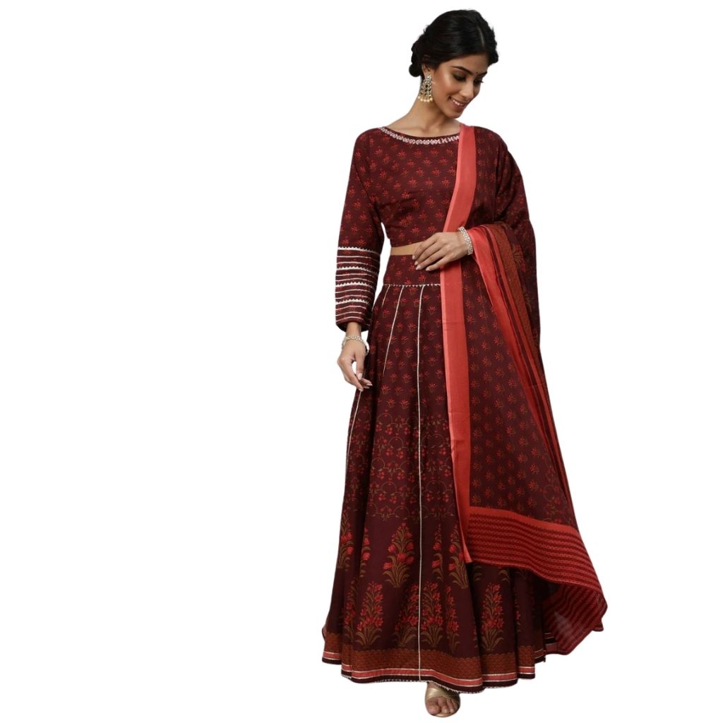 Designer Floral Printed Lehenga Choli With Dupatta For Women - Maroon-Red / S-36 - Shopaholics