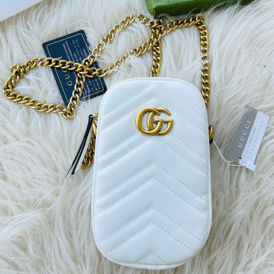 Designer Marmont Crossbody Shoulder Phone Bag For Women - White - Shopaholics