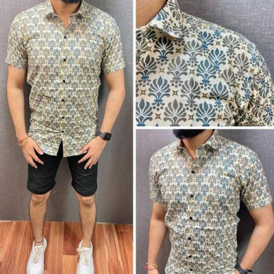 Designer Sensational Slim Fit Half Sleeve Shirt For Men - M-38 / Grey Multi - Shopaholics