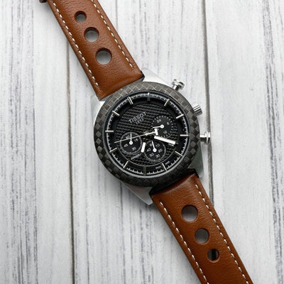 Designer Brown Leather Strap Wrist Watch For Men - Shopaholics
