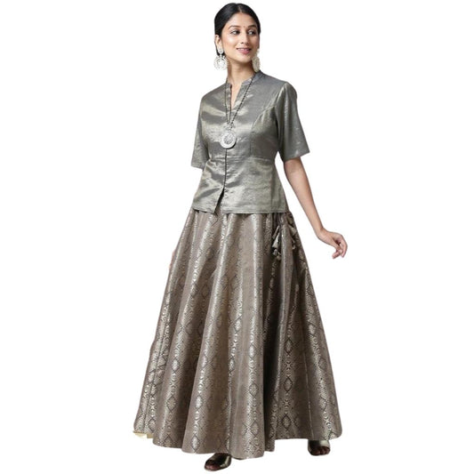 Designer Huge Flare Choli With Brocade Skirt For Women - Shopaholics