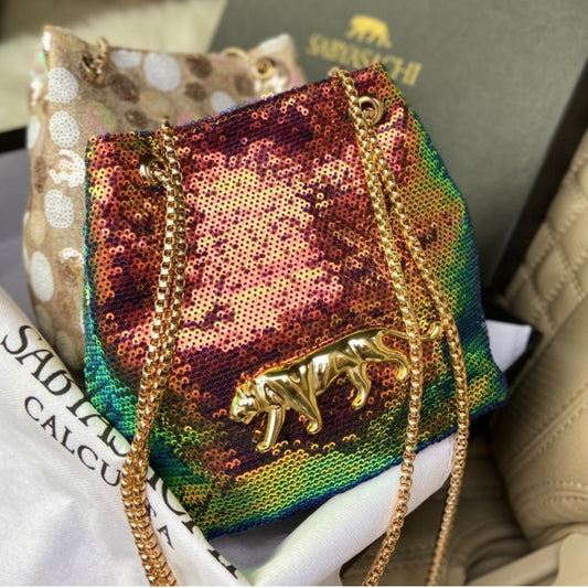 Designer Sequins Potli Bag For Women - Red-Green - Shopaholics