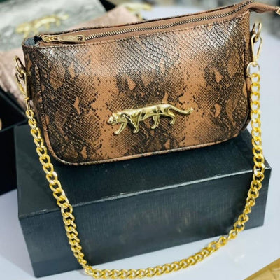 Designer Snake Skin Sling Leather Handbag For Women - Brown - Shopaholics