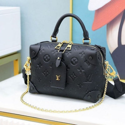 Designer Solid Petite Malle Pu Leather Handbag For Women - Black - Shopaholics