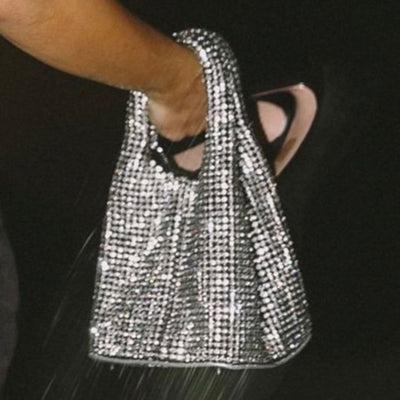 Diamond Studded Stone Detachable Sling Handbag For Women - Silver - Shopaholics
