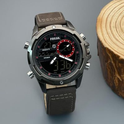 Digital Artistic Balance Leather Wrist Watch For Men - Brown - Shopaholics