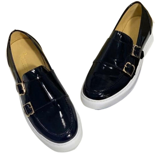 Double Straps Loafers Leather Shoes For Men - 6 / White-Black - Shopaholics