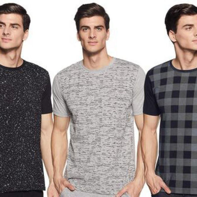 Elegant Cotton Set Of 3 T-Shirt For Men - Grey / S - Shopaholics