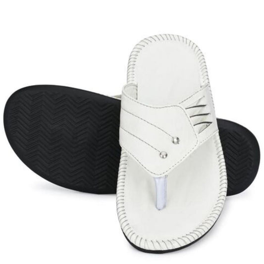 Elegant Synthetic Leather Sandals Flip Flops For Men - 7 / White - Shopaholics