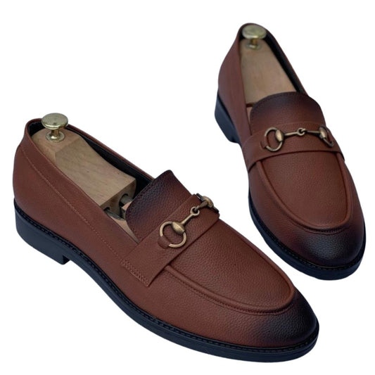 Elegant Casual Burnished Horsebit Leather Loafers Shoes For Men - 6 / Brown - Shopaholics