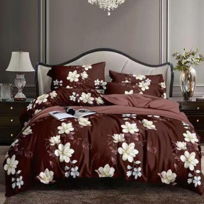 Elegant Flower Design Printed Bedsheet With 2 Pillow Cover - Brown - Shopaholics