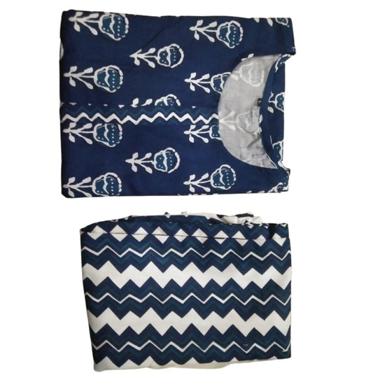 Elegant Indigo Print Rayon Kurti With Pant For Women - Shopaholics
