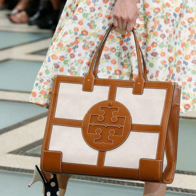 Ella Canvas Quadrant Tote Large Shoulder Handbag For Women - Brown-White - Shopaholics